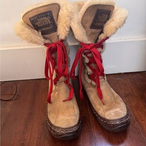 The North Face Waterproof Women's Brown Winter Boots with Red Laces